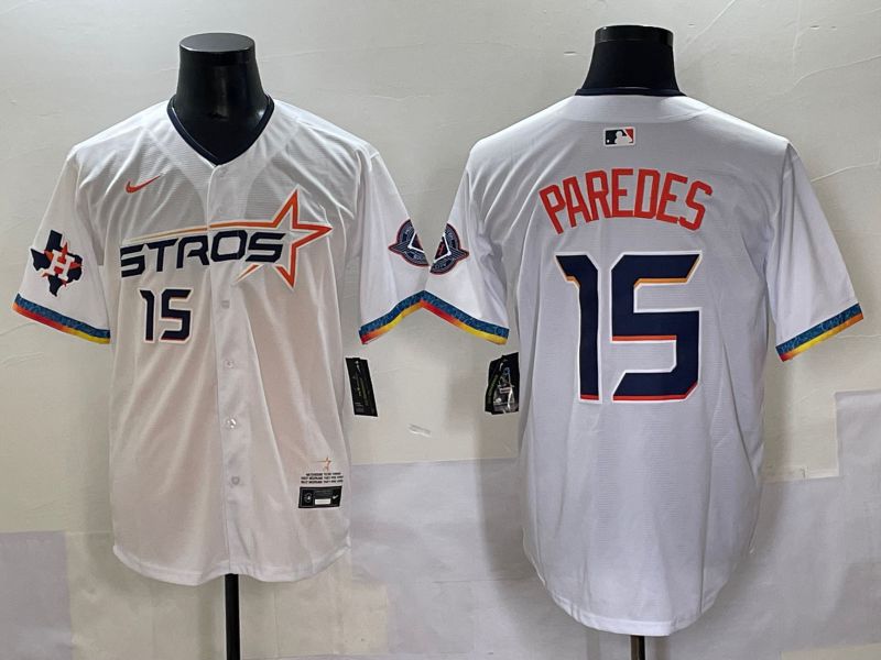 Men Houston Astros 15 Paredes White Fourth generation Joint Name 2025 Nike MLB Jersey style 8